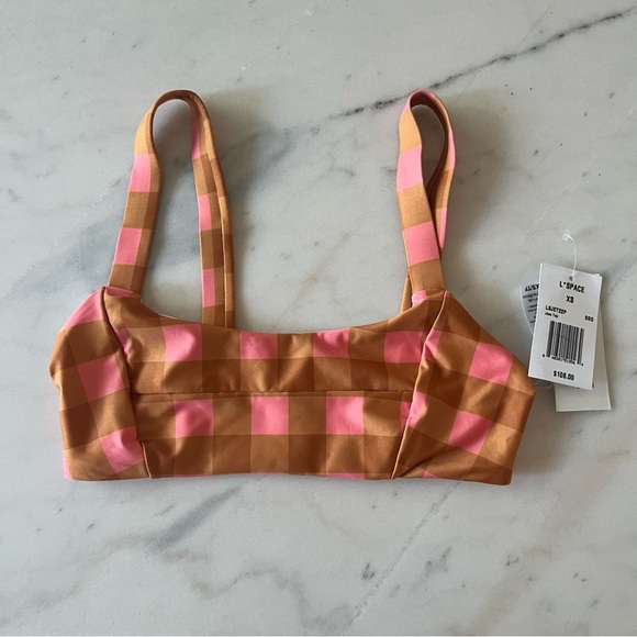 L*Space Jess Bikini Top in Seaesta Surf Gingham Size XS NWT Scoop Neck Plaid - Picture 4 of 6